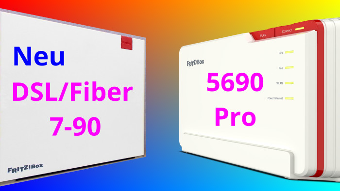 Bei der neuen Fritz-Generation (links) gibt es nur noch einen roten Taster und nur ein LED-Lämpchen. Bei der alten 5690 Pro waren es etliche. (Bilder: Fritz GmbH / Text und Montage: Harald Karcher)